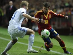 El lateral Jordi Alba tiene una lesión en la pierna derecha, por lo cual se perderá el siguiente choque clasificatorio ante Francia. AFP /