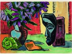 ''Bodegón con campanilla delante de una máscara'', de Karl Schmidt-Rottluff se exhibe como parte de la muestra de la colección Bayer. EFE /