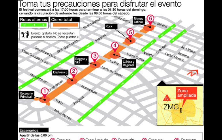 La circulación de automóviles en la avenida Chapultepec será suspendida desde las 08:00 horas del sábado. EL INFORMADOR /