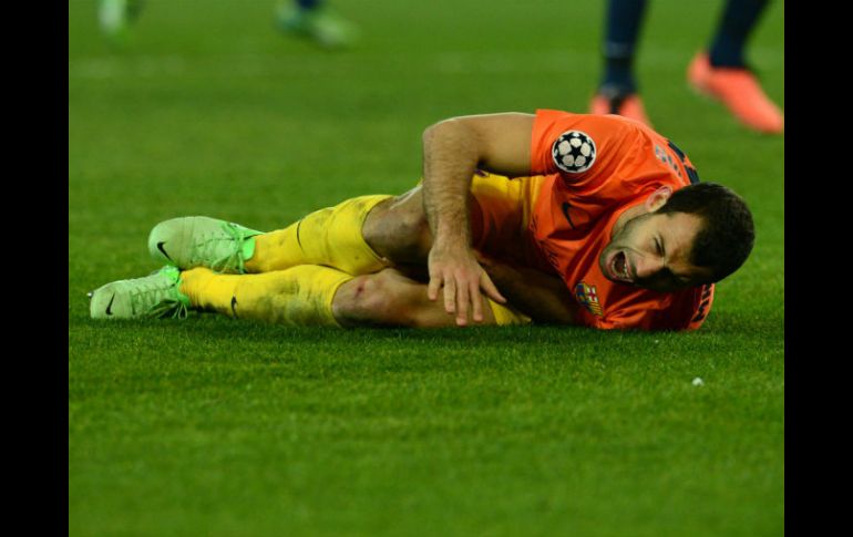 Javier Mascherano al momento de su lesión. AFP /