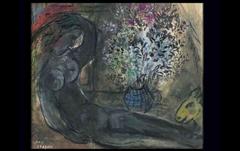 Fotografía del cuadro recuperado ''Le nu au Bouquet'' de Marc Chagall. ESPECIAL /