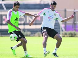Los americanistas Diego Reyes y Javier ''Maza'' Rodríguez entrenan con el Tricolor como preparación para enfrentar a los peruanos. MEXSPORT /
