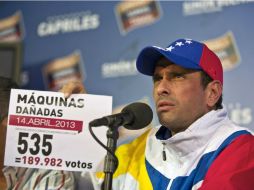 El líder opositor, Henrique Capriles, tiene hasta el 6 de mayo para impugnar los resultados electorales. ARCHIVO /