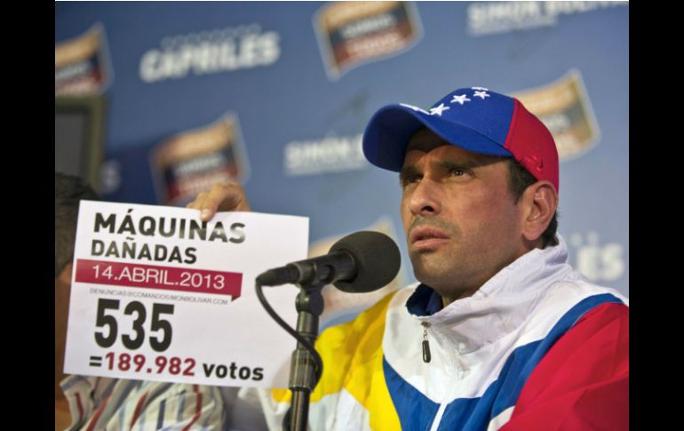 El líder opositor, Henrique Capriles, tiene hasta el 6 de mayo para impugnar los resultados electorales. ARCHIVO /