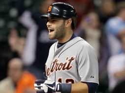 Alex Ávila, 13 de los Tigres de Detroit, celebra luego de pegar un jonrón de dos carreras en la novena entrada en contra de Houston. AFP /