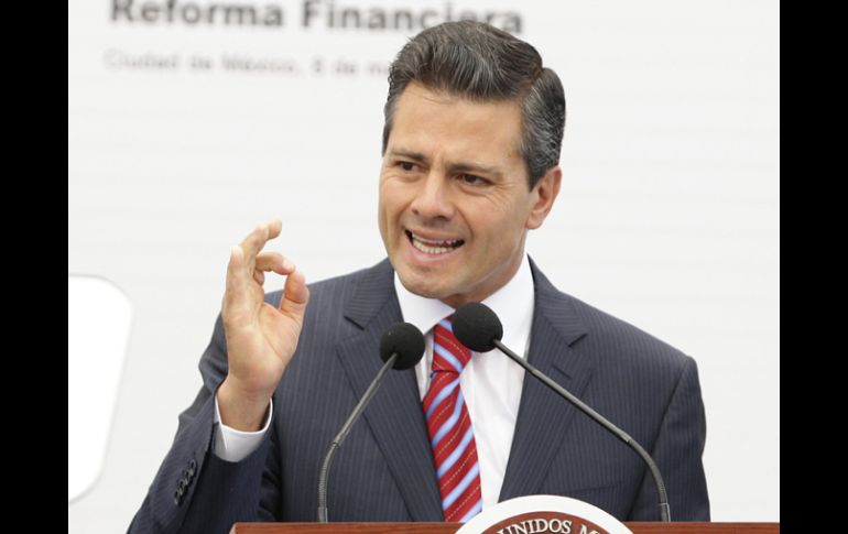 El Presidente, Enrique Peña Nieto, durante su intervención en la presentación de la reforma financiera. EFE /