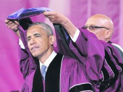 Barack Obama estuvo en el Morehouse College, en Atlanta, donde mencionó la marginación que enfrentan los hispanos. EFE /