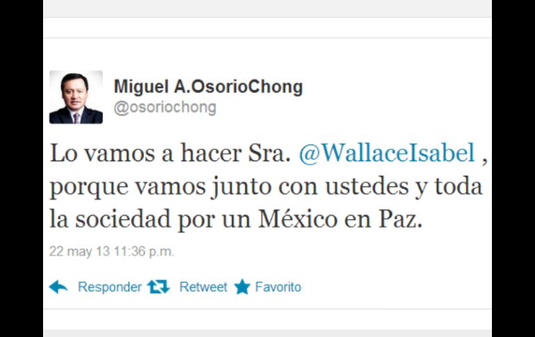 El titular de la Segob responde a la presidenta de Alto al Secuestro que la depuración ''va en serio''. TOMADA DE @osoriochong  /