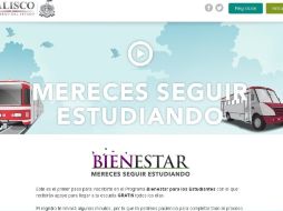 Imagen de la página www.bienestarjalisco.mx donde se puede realizar el registro. ESPECIAL /