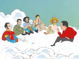 En el capítulo Chávez está reunido con personajes como Simón Bolívar y el ''Ché'' Guevara en una nube. ESPECIAL /