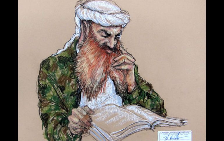 Dibujo de Khaled Cheikh Mohammed durante la audiencia premilinar de su juicio por los ataques terroristas del 11-S. AP /