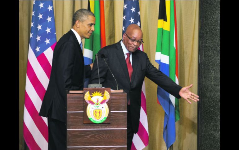 El presidente estadounidense Barack Obama y su par sudafricano Jacob Zuma, tras la conferencia de prensa conjunta. AP /