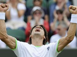 David Ferrer celebra la victoria obtenida ante Ivan Dodig. EFE /