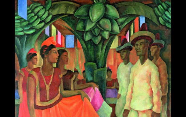 La obra del pintor mexicano Diego Rivera ''Baile en Tehuantepec'' expuesta por la Royal Academy of Arts. EFE /