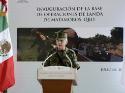 Salvador Cienfuegos inaugura la Base de Operaciones en el Municipio de Landa de Matamoros. NTX /