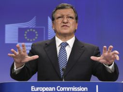 El presidente de la Comisión Europea, José Manuel Durao Barroso, da una rueda de prensa. EFE /