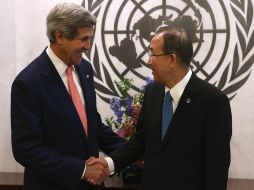 El secretario general de la ONU, Ban Ki-moon, se reúne con John Kerry. AFP /