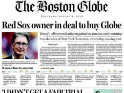 El periódico publicó la portada del impreso el día de hoy en Twitter @BostonGlobe. ESPECIAL /