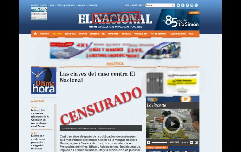 En la página web oficial muestra un letrero con la palabra 'censurado' en letras rojas. ESPECIAL /