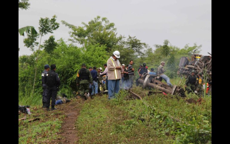 Vista del descarrilamiento del tren de carga conocido como ''La Bestia'' EFE /