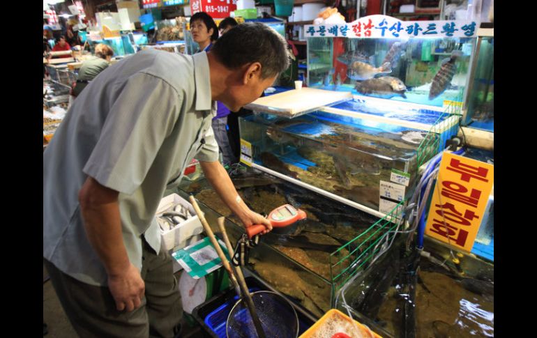 Un inspector emplea un contador Geiger hoy, en un mercado coreano. AP /