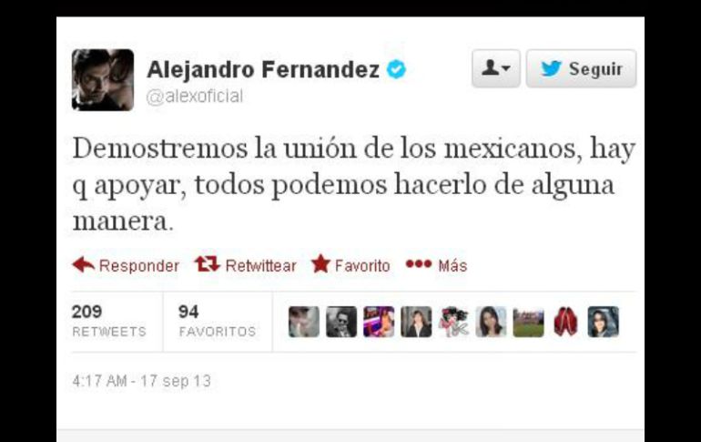 El mensaje de Alejandro Fernández invita a demostrar la unión entre los mexicanos. ESPECIAL /