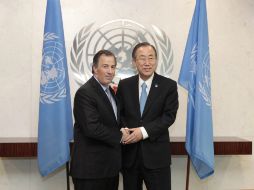 José Antonio Meade (i) y Ban Ki-moon (d) desde la sede de la ONU en Nueva York. NTX /