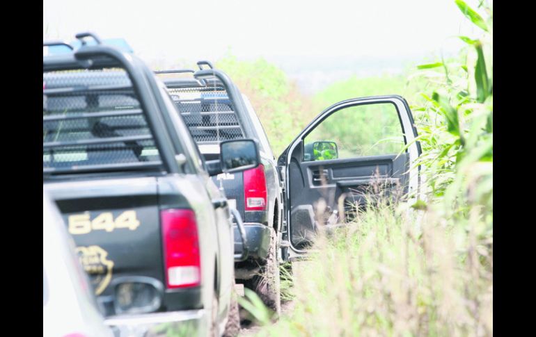 TLAJOMULCO. La Policía municipal colaboró en el rescate de un cadáver que fue localizado en medio de unas milpas. EL INFORMADOR /