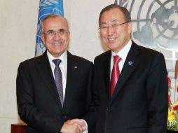 El secretario de la ONU Ban Ki-moon junto al presidente de Líbano, Michel Sleiman durante la asamblea número 68. EFE /