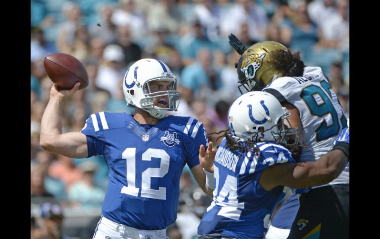 Andrew Luck (12) comandó una fácil vicotoria de los Potros frente a los Jaguares. AP /