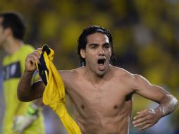 Radamel Falcao celebra con euforia el empate ante Chile, que le da el pase a Colombia al Mundial del siguiente verano. AFP /