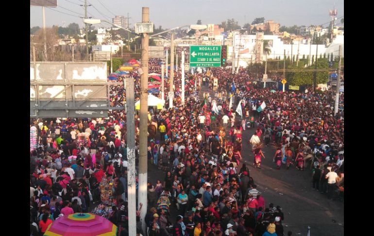 Avenida Ávila Camacho luce llena de ''romeros'', a la espera del paso de la Virgen de la Expectación de Zapopan.  /