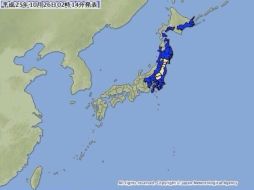 Diagrama de la Agencia Metereológica de Japón que muestra las ciudades donde se percibió el sismo. ESPECIAL /