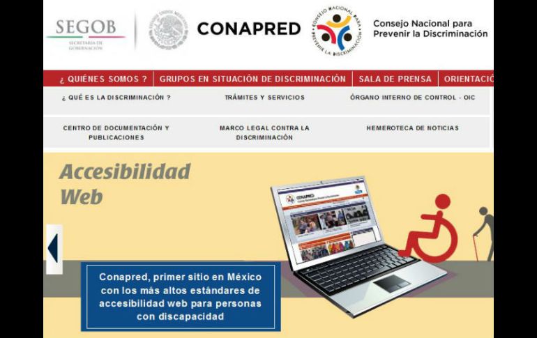 Conapred detalló que los contenidos del sitio son accesibles para brindar una alternativa a los usuarios con discapacidad. ESPECIAL /