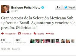 El presidente emitió su mensaje de felicitación a través de Twitter. ESPECIAL /