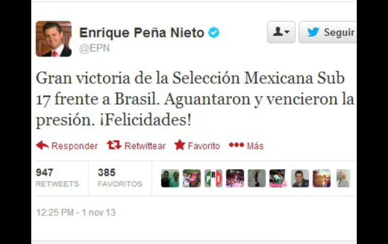 El presidente emitió su mensaje de felicitación a través de Twitter. ESPECIAL /