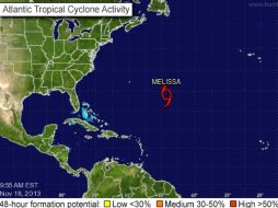 Imagen satelital que muestra la ubicación del fenómeno proporcionada por el Centro Nacional de Huracanes de EU. ESPECIAL /