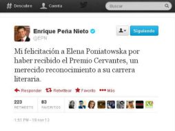 Enrique Peña Nieto, considera el galardón un merecido reconocimiento a su trayectoria.@EPN ESPECIAL /