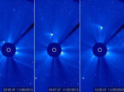 Fotografía que muestra una serie de imágenes del cometa ISON, mientras continúa su órbita. EFE /