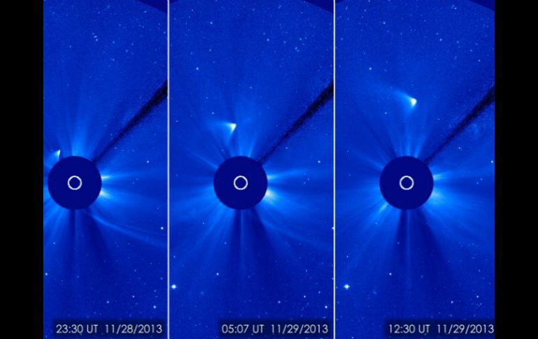 Fotografía que muestra una serie de imágenes del cometa ISON, mientras continúa su órbita. EFE /