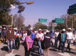 La marcha, conformada por aproximadamente 100 personas, tomó un carril de Avenida Alcalde y avanzó hacia las oficinas de la delegación.  /