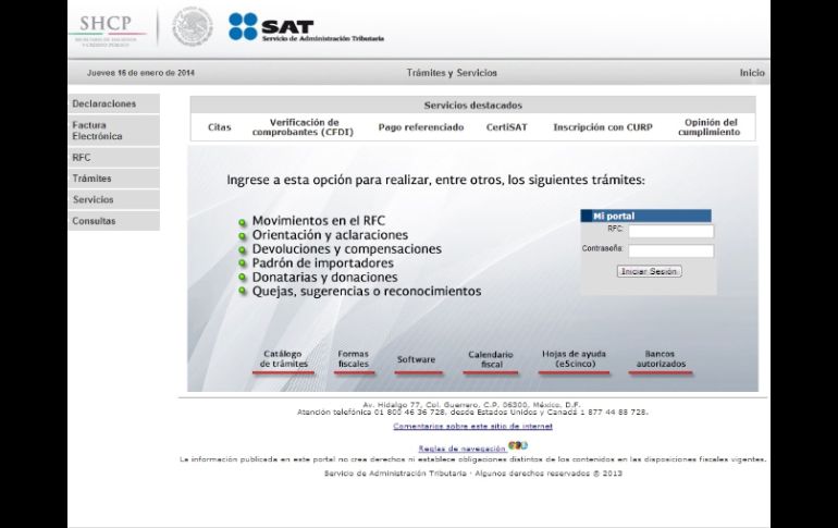 El 10 de enero pasado, el SAT dio a conocer también los datos de más de 160 empresas que simulan operaciones. ESPECIAL /