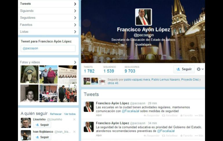 En su cuenta de esta red social, Ayón López da a conocer la situación respecto a los planteles educativos. Twitter: @pacoayon. ESPECIAL /