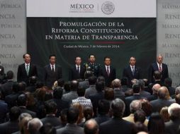 Promulgación de la reforma constitucional en materia de transparencia que se realizó en Palacio Nacional: Foto: @PresidenciaMX. ESPECIAL /