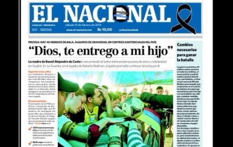 ''El Nacional'' sale a relucir su información en un sólo cuerpo, debido a la crisis de papel en Venezuela. Foto: @pedroluisflores. ESPECIAL /