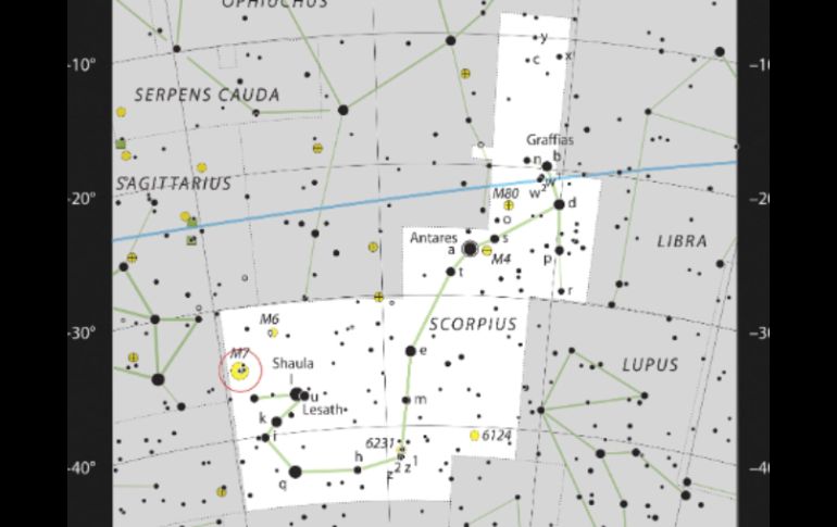 El Observatorio Europeo Austral da a conocer el mapa del cúmulo estelar Messier 7. EFE /