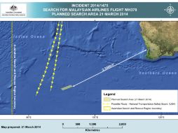 Gráfico que muestra el área donde se concentra la búsqueda del avión de Malaysia Airlines. AP /