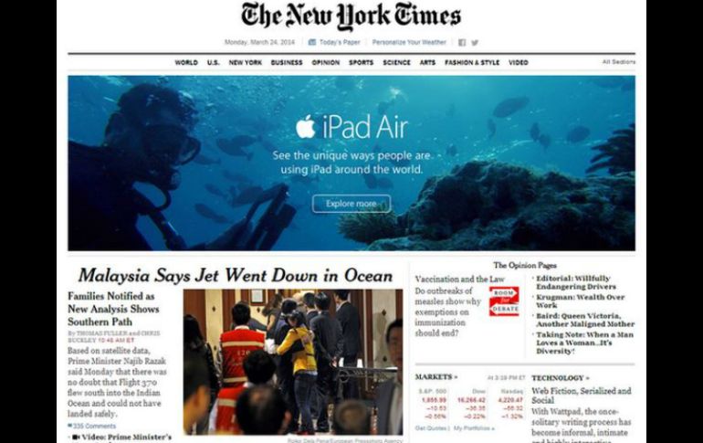 El portal tenía un anuncio del iPad Air, donde se muestra a un buzo debajo del mar. ESPECIAL /