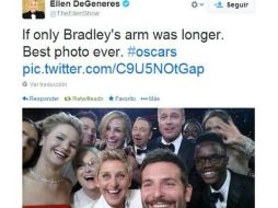 La 'selfie' de los Oscar 2014 no pudo ser visualizada por falla en Twitter. ESPECIAL /