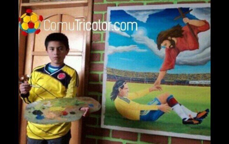 Falcao difunde una pintura que realizó Emanuel Ceron. El lienzo muestra al ''Tigre'', lesionado, mientras una mano divina lo asiste. ESPECIAL /